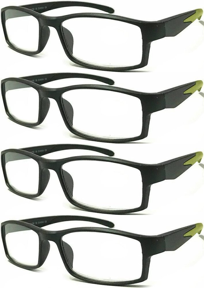 4 Pairs Sports Design Zizo Eyewear Comfortable Stylish Reading Glasses/Plastic Glasses Frame R152 Spectacles (Black/Arms Yellow, +0.00 Magnification)
