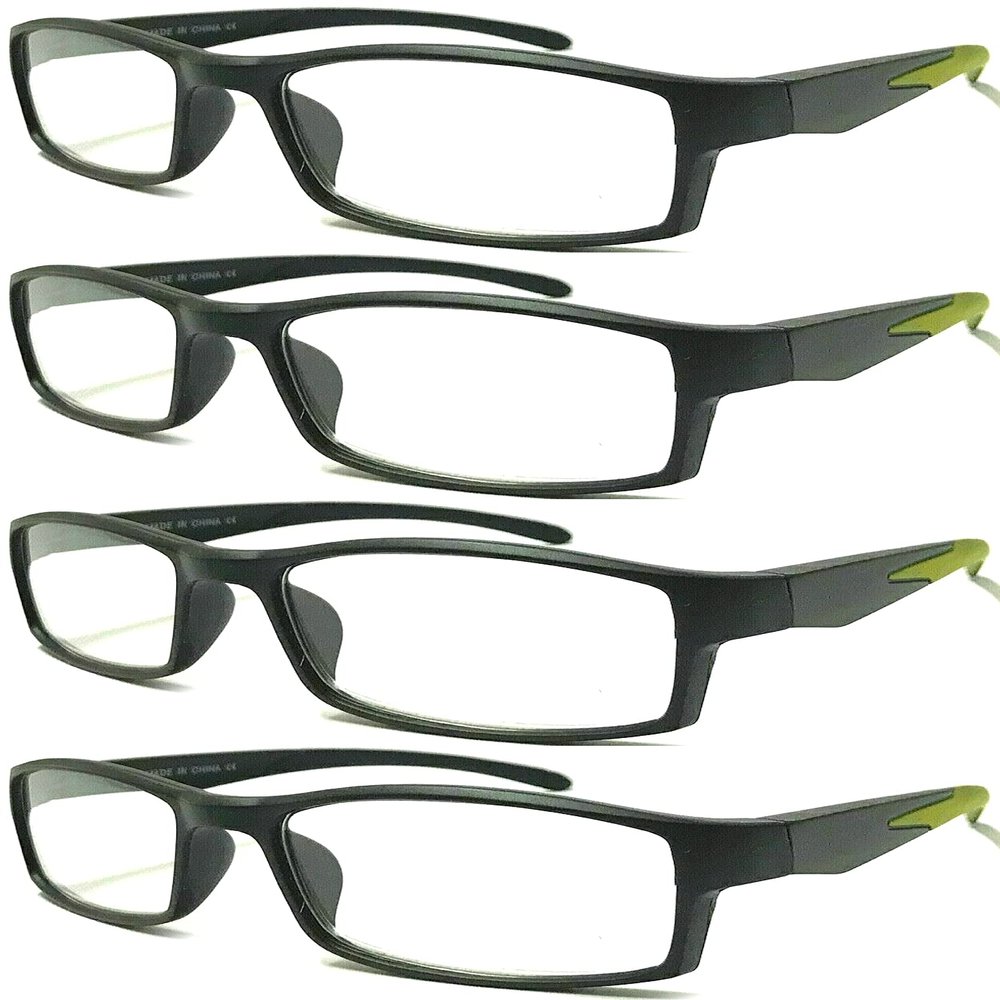 4 Pairs Sports Design Zizo Eyewear Comfortable Stylish Reading Glasses/Plastic Glasses Frame R152 Spectacles (Black/Arms Gold, 0.50 Magnification)