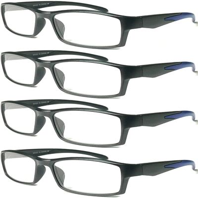 4 Pairs Sports Design Zizo Eyewear Comfortable Stylish Reading Glasses/Plastic Glasses Frame R152 Spectacles (Black/Arms Blue, 3.50 Magnification)