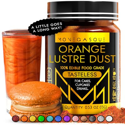 MONGASQUE Orange Edible Glitter for Drinks 15g  Luster Dust Edible Glitter for Cakes & Cocktails  Orange Sprinkles for Cocktail & Drink Shimmer  Lustre Dust for Cakes  St Patricks Day Cake Topper