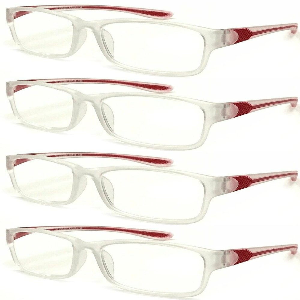 4 Pairs Sports Design Zizo Eyewear Comfortable Stylish Reading Glasses/Plastic Glasses Frame R152 Spectacles (No-Slip Red, 3.00 Magnification)