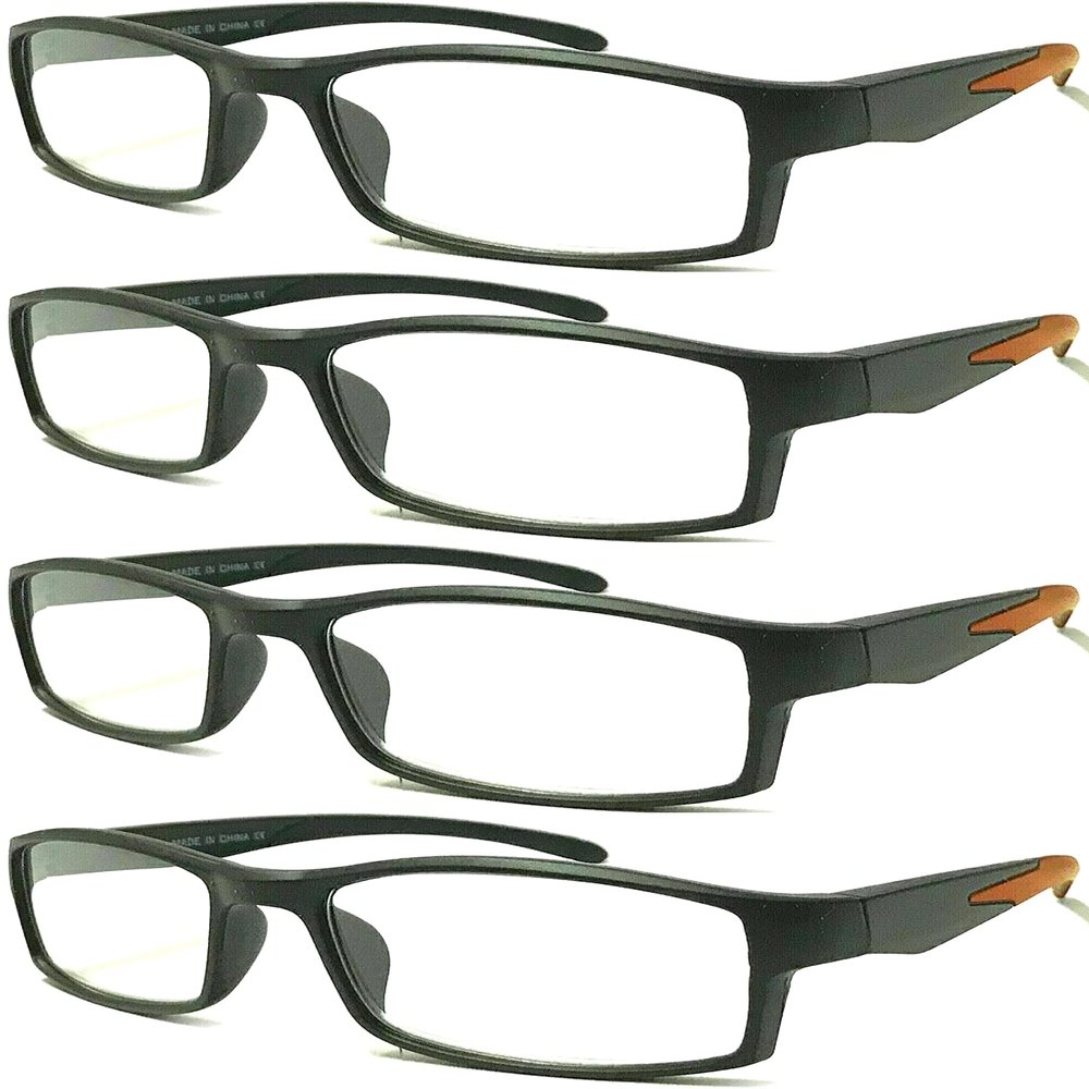 4 Pairs Sports Design Zizo Eyewear Comfortable Stylish Reading Glasses/Plastic Glasses Frame R152 Spectacles (Black/Arms Orange, 0.00 Magnification)