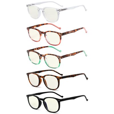 Eyekepper 5 Pack Retro Design Blue Light Blocking Readers Blue Glare Filter Computer Glasses +0.00
