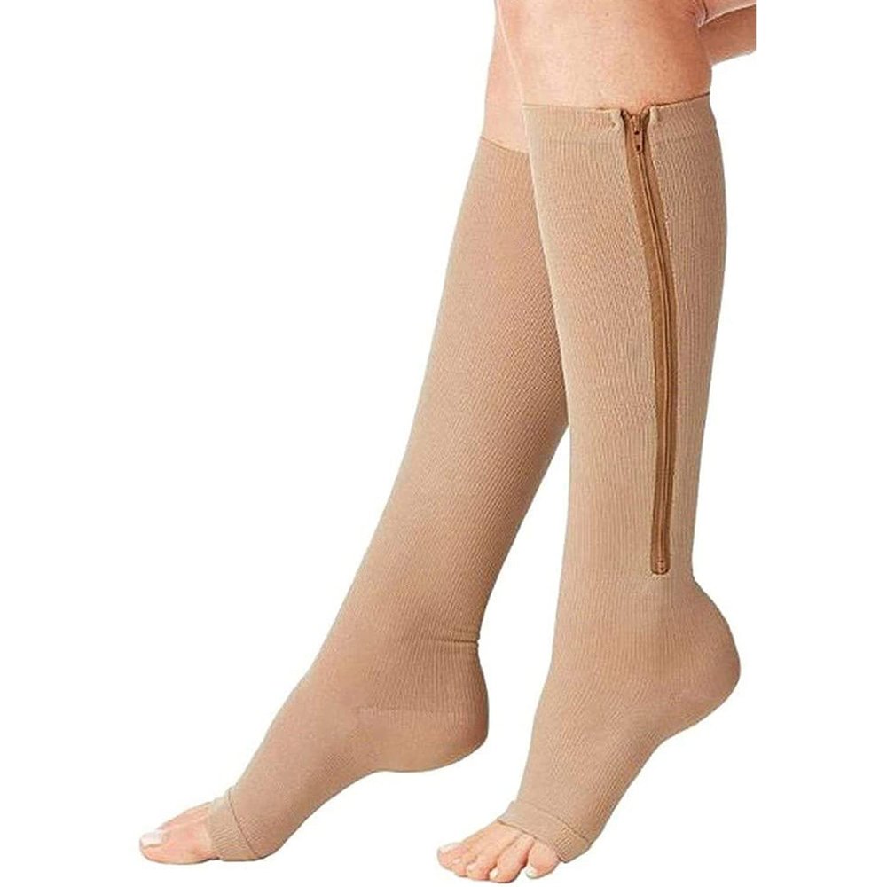 3 Pairs Compression Socks Toeless Medical Zip Sock15-20mmHg Leg Support Woman Man Open Toe Knee