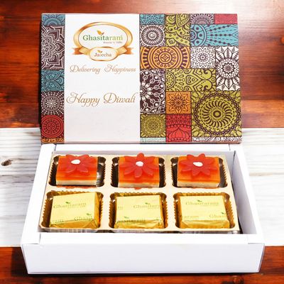 Ghasitaram Gifts Diwali Gifts Happy Diwali Box of Assorted Bites 6 pcs