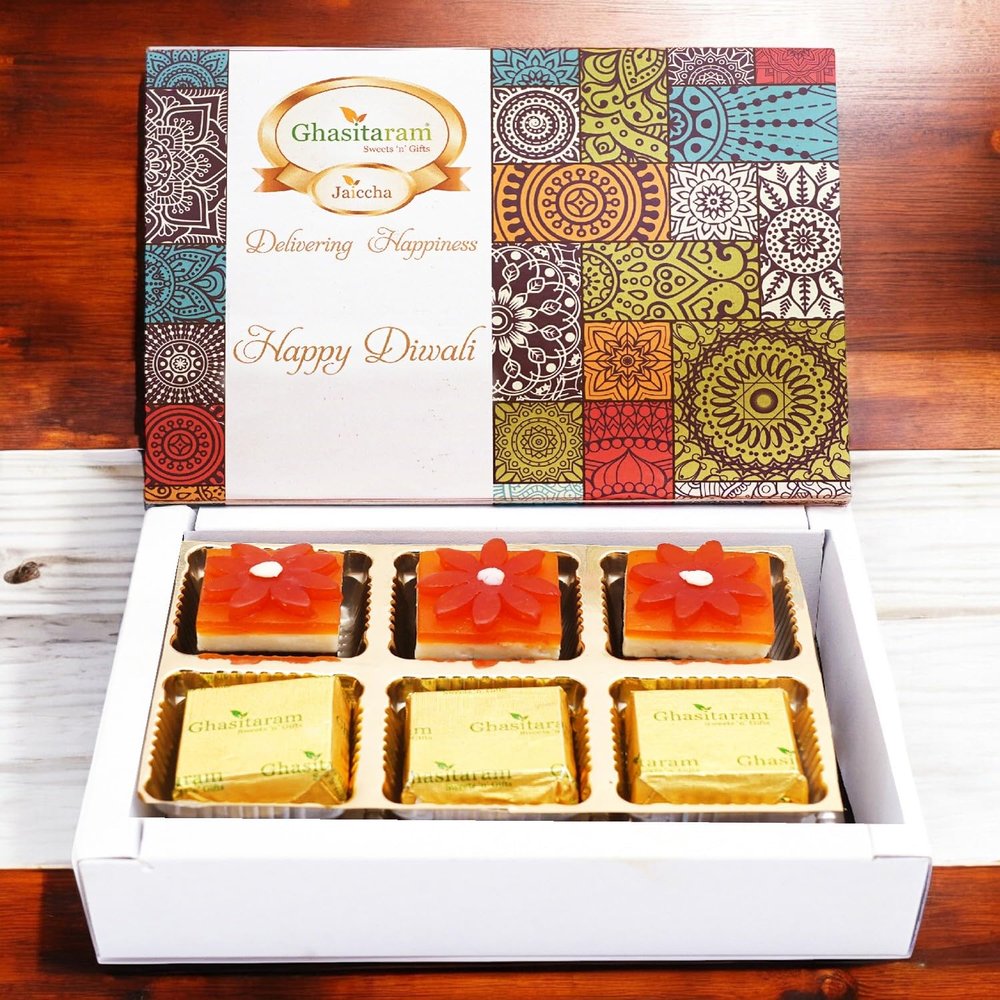 Ghasitaram Gifts Diwali Gifts Happy Diwali Box of Assorted Bites 6 pcs