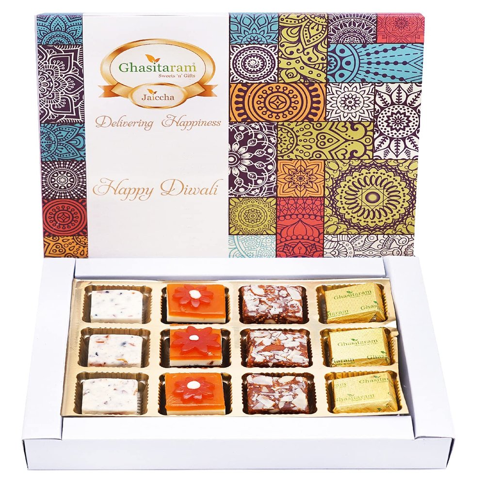 Ghasitaram Gifts Diwali Gifts Happy Diwali Box of Assorted Bites 12 pcs