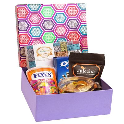 Jaiccha Ghasitaram Diwali Gifts - Diwali Gifts Gourmet Hamper Box of 5 Goodies with Assorted Bites Box