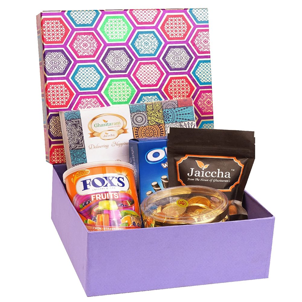 Jaiccha Ghasitaram Diwali Gifts - Diwali Gifts Gourmet Hamper Box of 5 Goodies with Assorted Bites Box