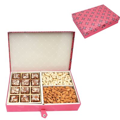 Ghasitaram Gifts Diwali Gifts Red 4 Part of Sugarfree Bites Bits, Almonds and Cashews