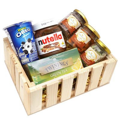 Jaiccha Ghasitaram Diwali Gifts Natural Wood Striped Basket of 6 Goodies