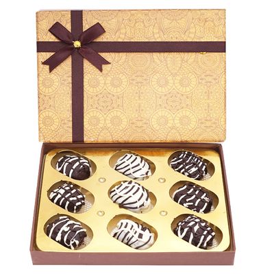 Ghasitaram Gifts Diwali Gifts Brown Print Assorted Chocolate Coated Dates Box