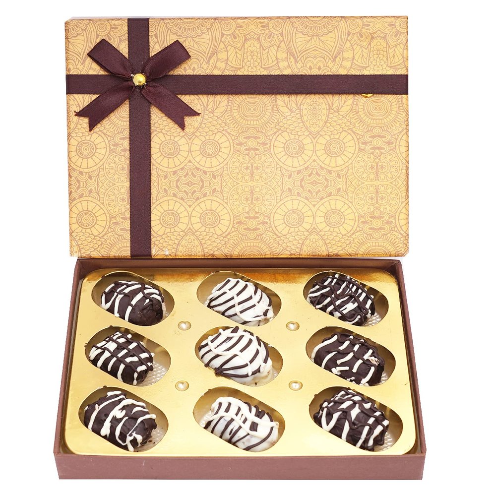 Ghasitaram Gifts Diwali Gifts Brown Print Assorted Chocolate Coated Dates Box