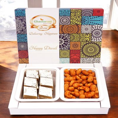 Ghasitaram Gifts Diwali Gifts Festive Box of Kaju Katli and Crunchy Cashews