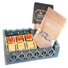 Ghasitaram Gifts Diwali Gifts Blue Wooden Serving Tray with 6 Assorted Bites, Chcolate Coated Almonds and Crunchy Coated Cashews view 1