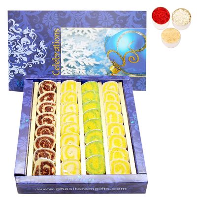 Ghasitaram Gifts Bhaidooj Gifts for Brothers - Pure Kaju Pista Moons (800 GMS)