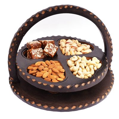 Ghasitaram Gifts Diwali Gifts Foldable Basket of Cashews, Almonds, Pistachios, Sugarfree Bites