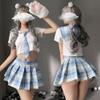 SINGUYUN Japanese School Girls Uniform lattice Pleated Skirt Anime Cosplay Lingerie JK Costume Sexy With Socks (7039White Blue) view 2