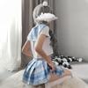 SINGUYUN Japanese School Girls Uniform lattice Pleated Skirt Anime Cosplay Lingerie JK Costume Sexy With Socks (7039White Blue) view 3