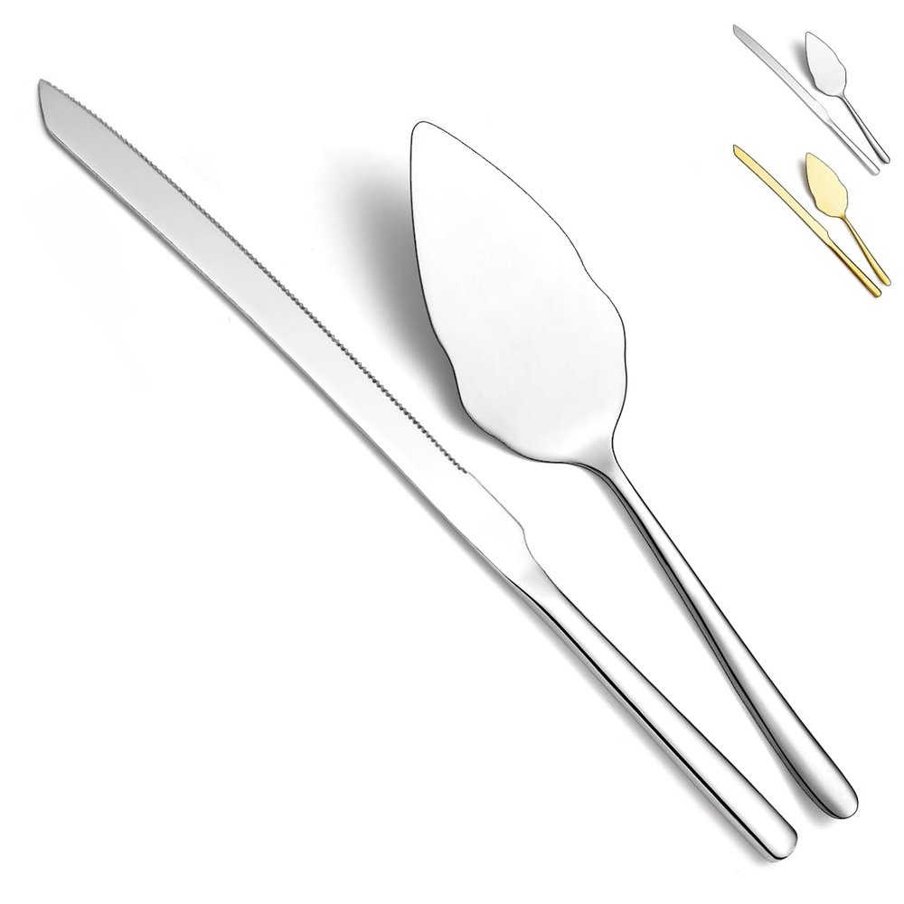 Homquen Wedding Cake Knife and Server Set, Stainless Steel Cake Cutting Set for Wedding, Include Cake Cutter and Cake Server for Wedding, Parties, Activities, Family, Dishwasher Safe (Shiny Silver)