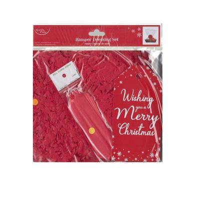 Wishing You A Merry Christmas Red Hamper Dressing Set Contains Shredded Tissue Bow Tag Cellophane Wrap