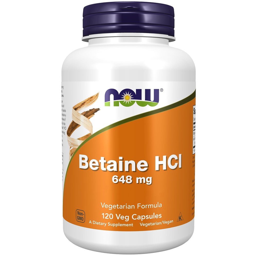 Now Foods, Betaine HCl, 648 mg, 120 Vegan Capsules, Lab-Tested, Gluten Free, SOYA Free, Vegetarian