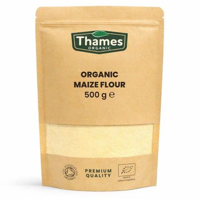 Organic Maize Flour 500g - 100% Pure & Natural Flour - No Additives, No Preservatives - Vegan, Non-GMO, Certified Organic - Great for Baking, Cooking - Thames Organic