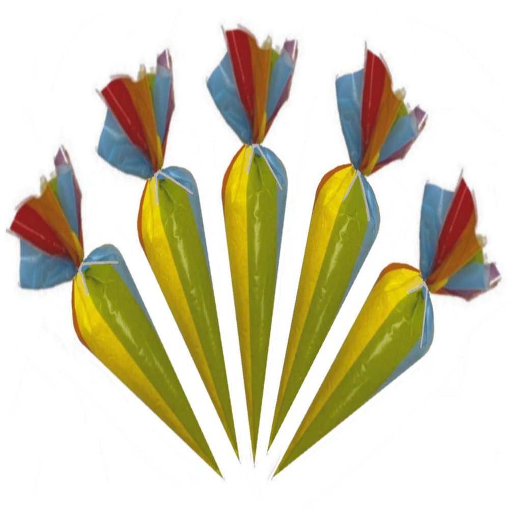 Rainbow Theme Sweet Cone Bags and Twist Ties - Ideal for party, treats, sweets, chocolate, candy, snacks (10)