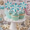 Gyufise 24 Pack Snowflake Cupcake Toppers Double Layers Silver and Blue Winter Frozen Theme Cupcake Picks Baby Shower Kids Birthday Party Christmas Cake Decorations Supplies view 4