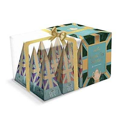 Charbrew British Classic Tea Pyramid Assortment Gift Box - 12 Teabags 4 Blends Including Afternoon Tea, Earl Grey, English Breakfast & Chai Set