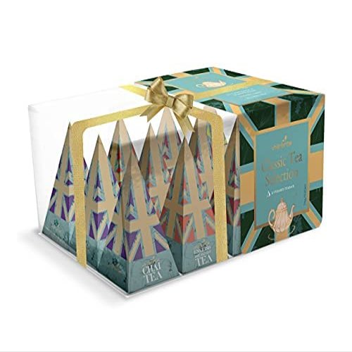 Charbrew British Classic Tea Pyramid Assortment Gift Box - 12 Teabags 4 Blends Including Afternoon Tea, Earl Grey, English Breakfast & Chai Set