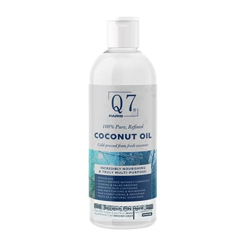 Q7Paris Refined Coconut Oil | Incredibly Nourishing & Truly Multi-Purpose Natural Skincare Oil | 100% Pure Oil for Skin & Hair - 250ml Bottle.