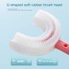 HshDUti Kids Toothbrushes, U Shaped Whole Mouth Silicone Childrens Toothbrush Silicone Bristles Massage Gums Toothbrush All-Round Cleaning for Baby Toddlers Blue A view 4