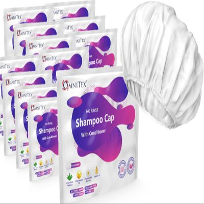 Omnitex Premium Rinse Free Shampoo Cap - Microwaveable | With Conditioner & Vitamins | Nourish & Protect with Herbal Extracts & Barrier Cream | No Water, No Parabens, Latex Free, Alcohol Free (24pk)
