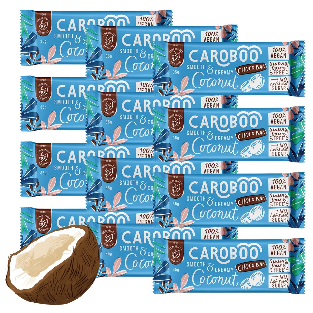 Caroboo Creamy Coconut Choco Bar | Vegan Carob Choco - Chocolate Alternative | 12 x 35g Choco Bar