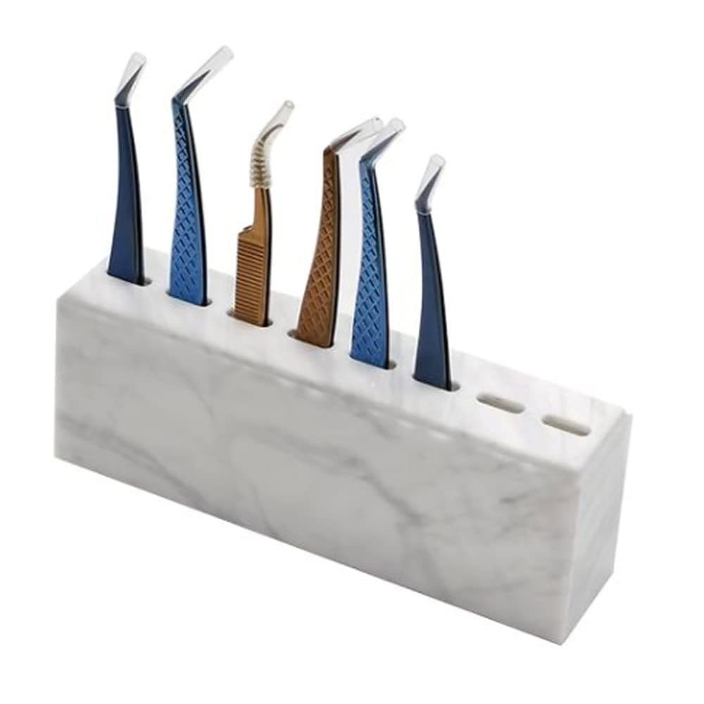 8 Slots Tweezers Stand Holder, Plastic Marble White Tweezers Stander Eyelash Extension Tweezer Tools Eyelash Tweezer Storage Holders (Not Include Tweezers)
