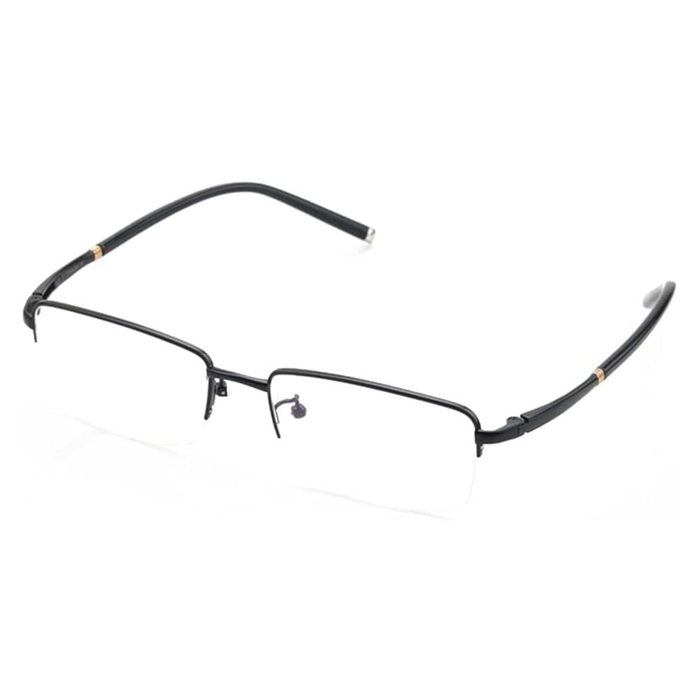 CAOXN Anti-Blue Light Reading Glasses Men's Pure Titanium Half-Frame Hyperopia Optical Glasses Magnification Reader with Diopter +1.00 To +3.00,Black,+1.00
