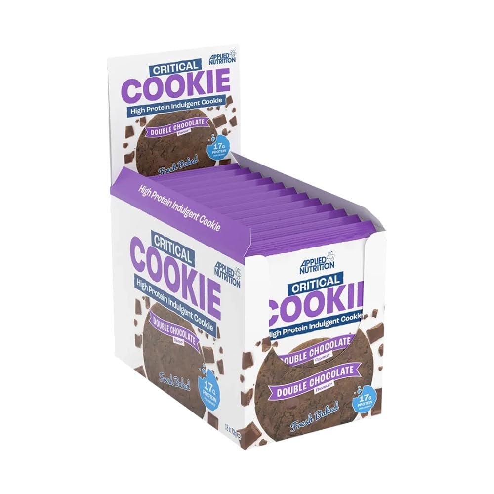 Applied Nutrition Critical Cookie  High Protein Cookies 17 g Protein Each, Individually Wrapped, Fresh-Baked Protein Snack, On-the-Go (12 x 73 g) (Double Chocolate)