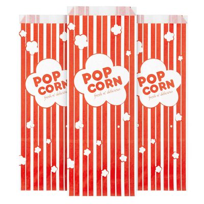 Stock Your Home Popcorn Bags (100 Pack) - 2 Oz Red & White Striped, Grease-Resistant, Disposable Paper Bags for Popcorn Machine - Vintage Style, Fold Top Closure