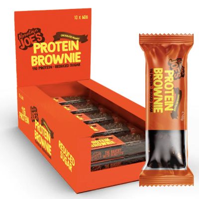 Mountain Joes On-the-Go Soft-Baked Protein Brownie | High Protein with Fibre, Reduced Sugar Bar with 11g Protein | Nutritional & Healthy Gym Snack Bar | Box of 10 x 60g (Box, Chocolate Peanut)
