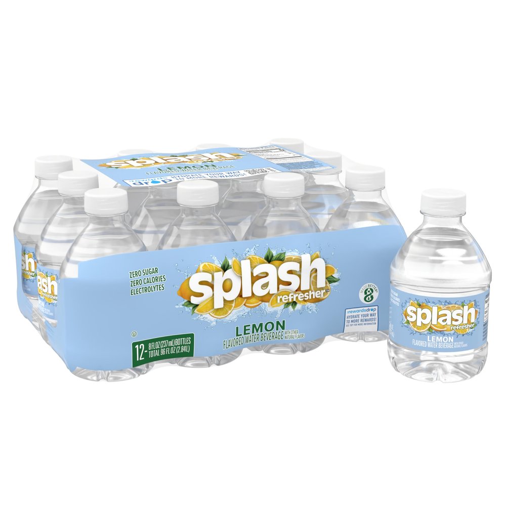 SPLASH REFRESHER Flavored Water Bottles, Lemon Flavor - 12 Pack