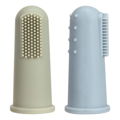 Baby Finger Toothbrush, Food Grade Silicone Tooth Cleaner, 0-2 Years Infant Toddler Soft Silicone Training Aid BPA Free, 2 Pack (Sage+Ether)