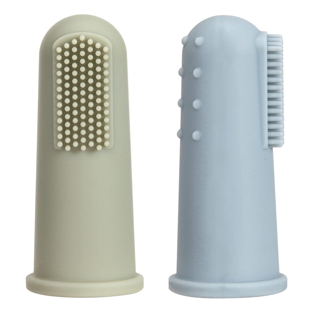 Baby Finger Toothbrush, Food Grade Silicone Tooth Cleaner, 0-2 Years Infant Toddler Soft Silicone Training Aid BPA Free, 2 Pack (Sage+Ether)
