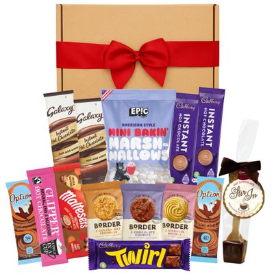 Hot Chocolate Gift Set Bundle With x8 Hot Chocolate Sachets, Mini Marshmallows, Hot Chocolate Stirrer, Border Biscuits and Cadbury Twirl Chocolate Bar