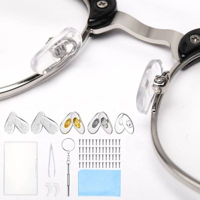 25 Pairs Nose Pad for Glasses, Screw-in Silicone Nose Pad for Glasses Eyeglass Repair Kit with Screws Tweezer and Cleaning Cloth