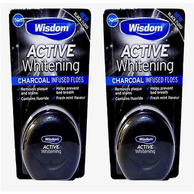 2X Wisdom Charcoal Black Dental Floss Active Whitening, 50 ml