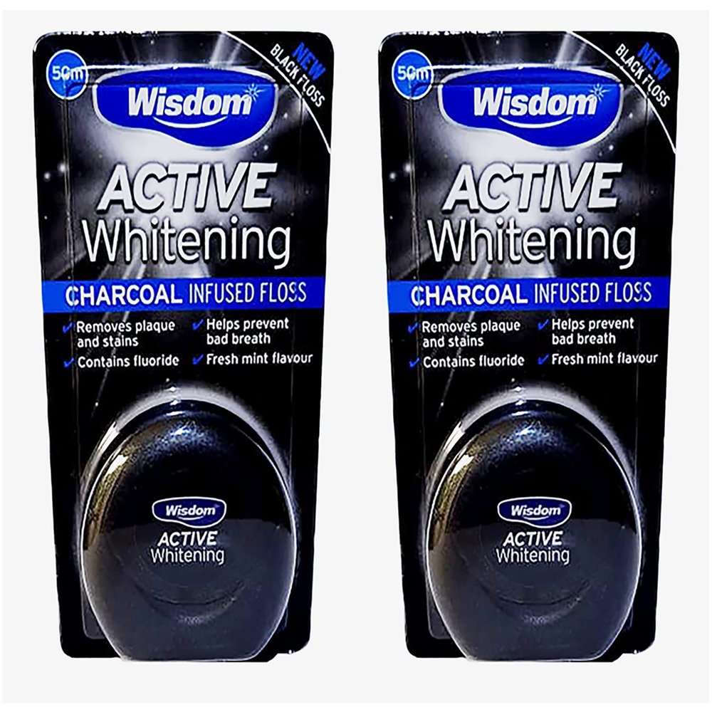 2X Wisdom Charcoal Black Dental Floss Active Whitening, 50 ml