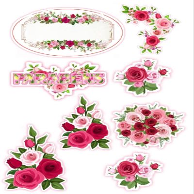 Valentines-Day ROSE/BUTTERFLIES/FLOWERS/BALLONS ICING edible pictures cake toppers - KM Designs (km_rose_7)