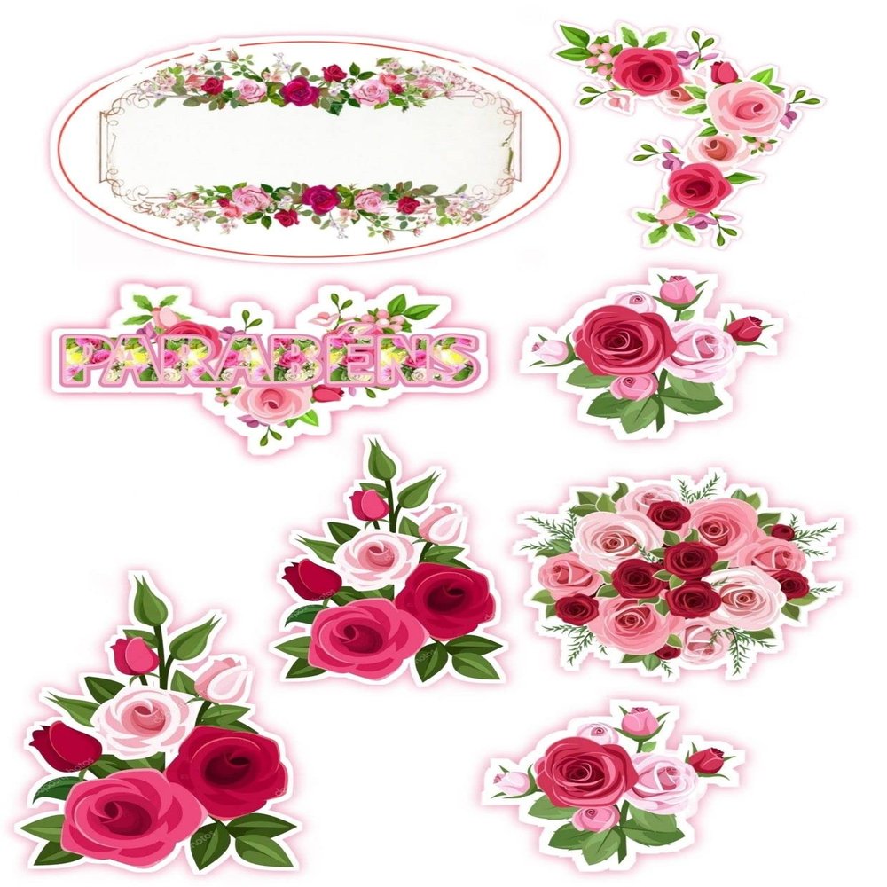 Valentines-Day ROSE/BUTTERFLIES/FLOWERS/BALLONS ICING edible pictures cake toppers - KM Designs (km_rose_7)