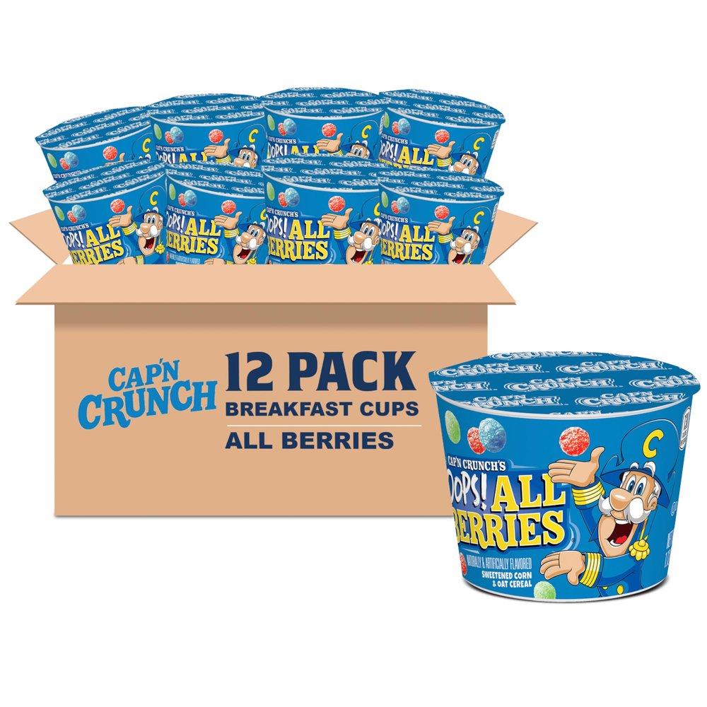 Cap'n Crunch Breakfast Cereal, Oops All Berries 32ml Single Cups (Pack of 12)